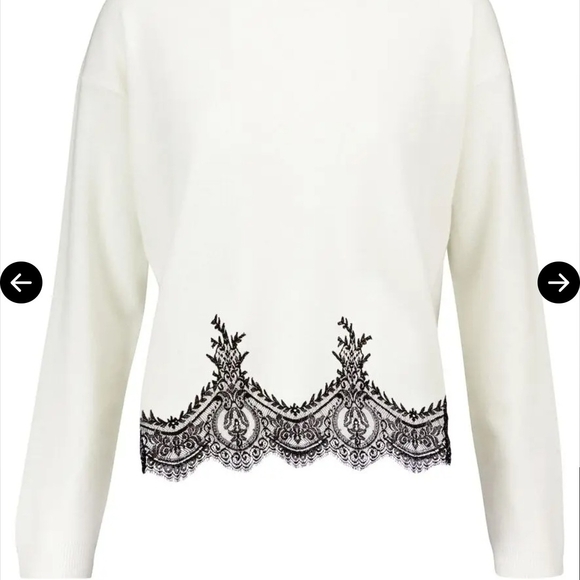 Valentino Beige Long Sleeve Top with Black Lace Wool + Cashmere Size L - Picture 2 of 13